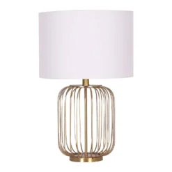 Sarantino Rose Gold Table Lamp With Linen Drum Shade