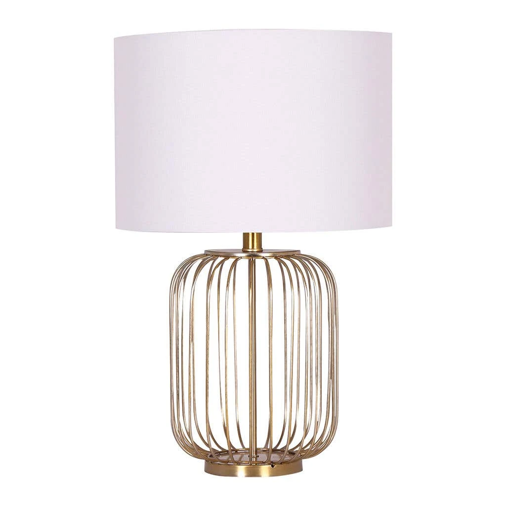 Sarantino Rose Gold Table Lamp With Linen Drum Shade 1 Sarantino Rose Gold Table Lamp With Linen Drum Shade