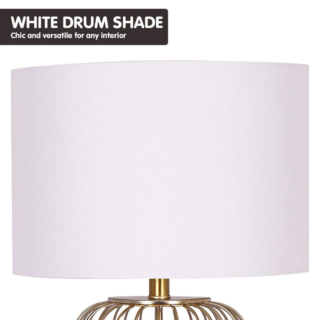 Sarantino Rose Gold Table Lamp With Linen Drum Shade 3 Sarantino Rose Gold Table Lamp With Linen Drum Shade - Image 3