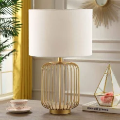 Sarantino Rose Gold Table Lamp With Linen Drum Shade 11 Sarantino Rose Gold Table Lamp With Linen Drum Shade -Home Lighting 7015415 4