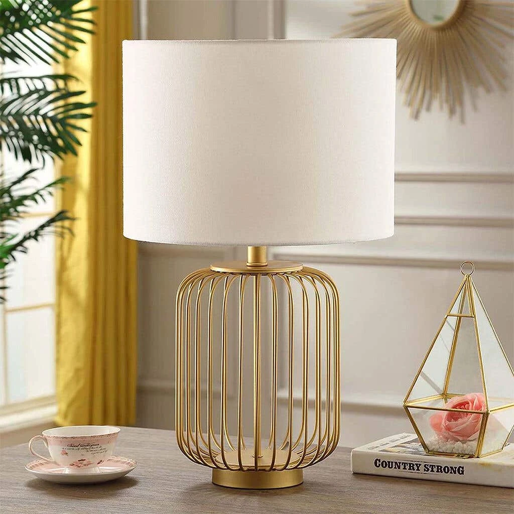Sarantino Rose Gold Table Lamp With Linen Drum Shade 5 Sarantino Rose Gold Table Lamp With Linen Drum Shade - Image 5